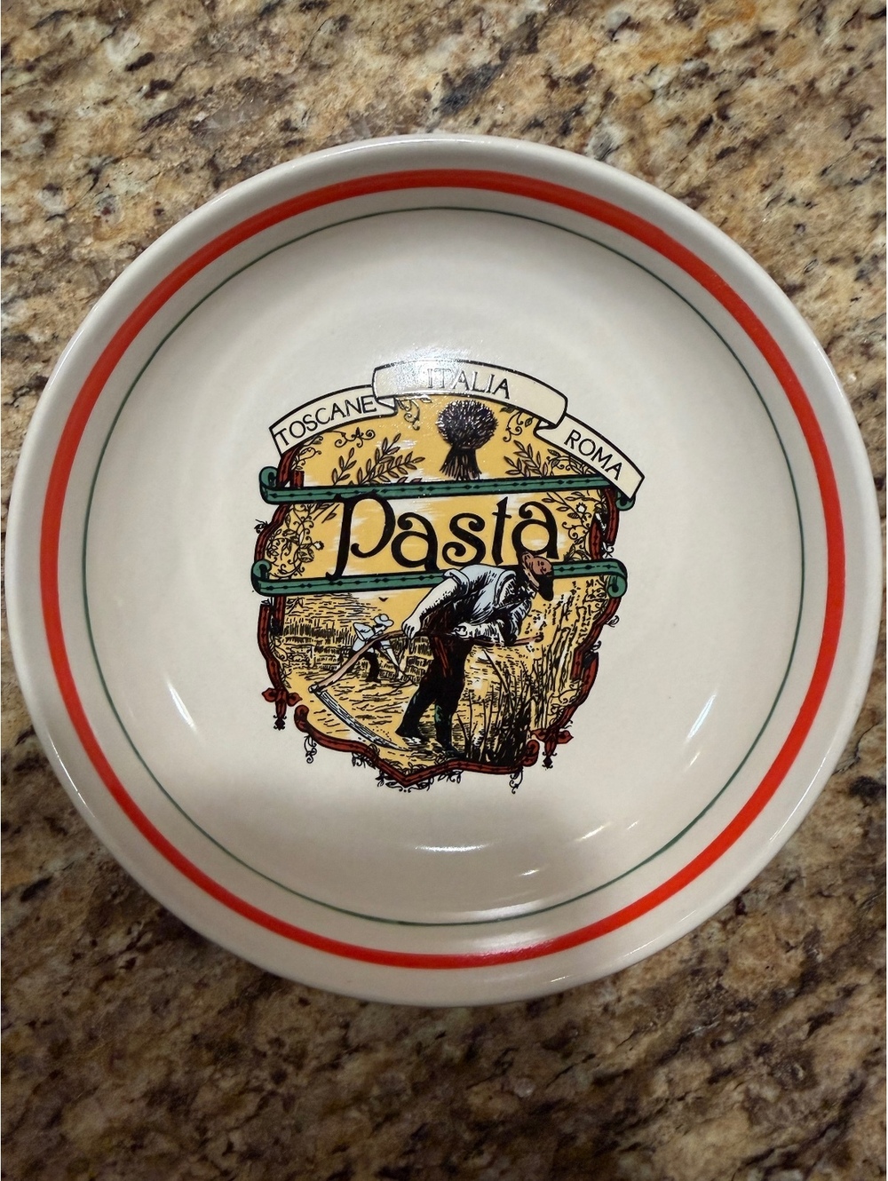 Vintage Italian Pasta Ceramic Bowl with Decorative Illustration